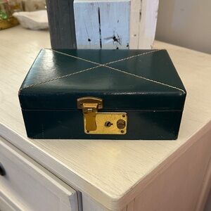 Vintage Mid Century Dark Green Jewelry Box with Gold Clasp Velvet Trim